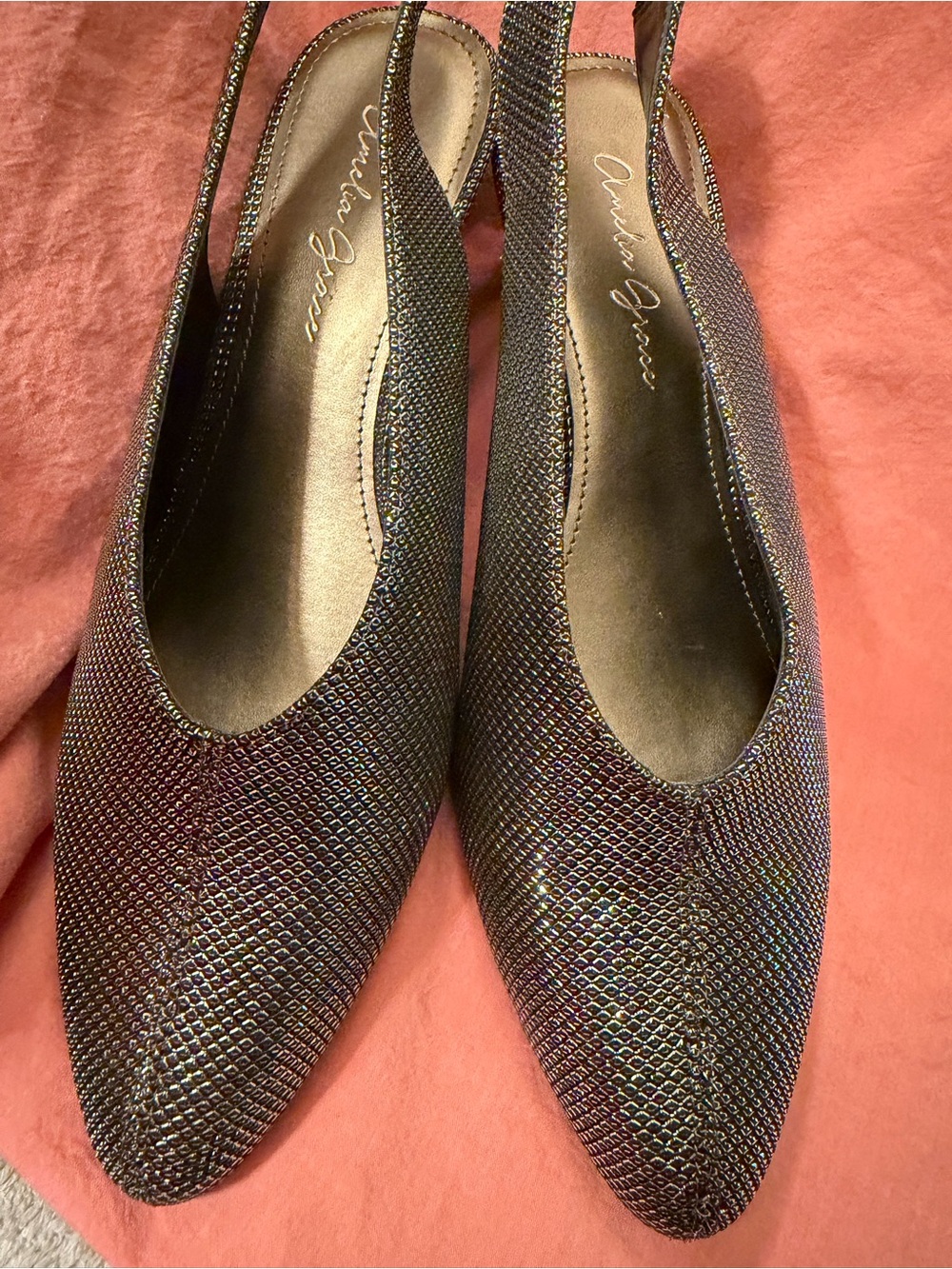 Amelia Grace Pewter Iridescent Pointed Slingback Mules - Multicolor Shimmer